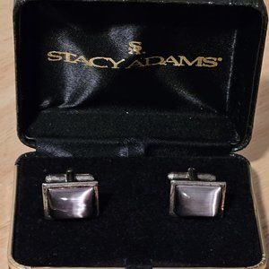 Vintage Stacy Adams Men's Cuff Links Silver Tone with Smoky Quartz   New in Box